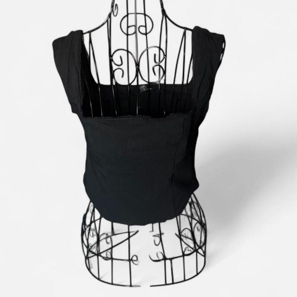 Wild Fable Black Square Neck Tank Top Lace Picot Trim Size S